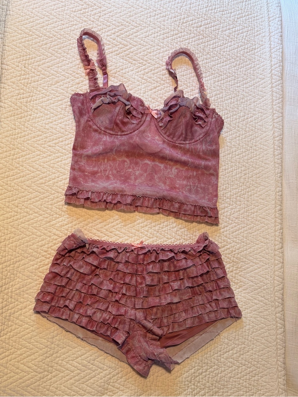Edikted Mauve Ruffle Camisole Tank and Ruffled Shorts Set - Picture 1 of 6